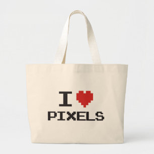 Grand Tote Bag J'aime le rétro gamer 8bit de coeur pixelated par