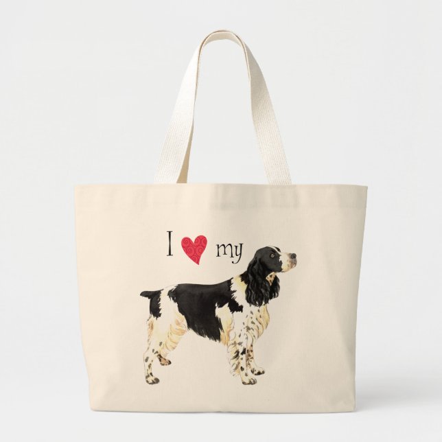 Grand Tote Bag J'aime mon épagneul de springer anglais (Devant)