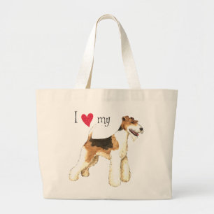 Grand Tote Bag J'aime mon Fox Terrier de fil