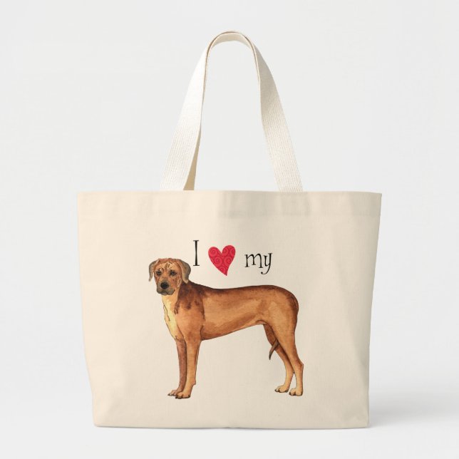Grand Tote Bag J'aime mon Rhodesian Ridgeback (Devant)