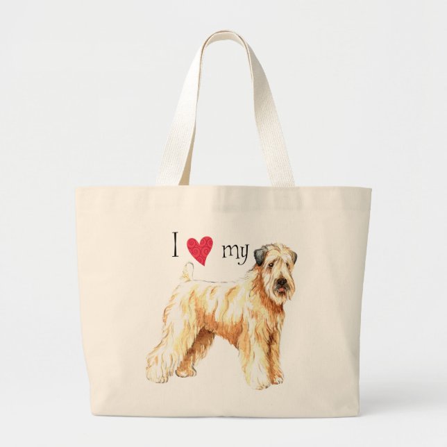 Grand Tote Bag J'aime mon Terrier blond comme les blés enduit (Devant)