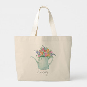 Grand Tote Bag Jardin aquarelle fantaisiste 