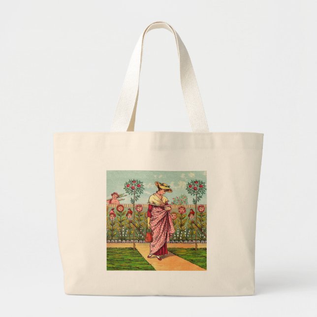 Grand Tote Bag Jardin Cultivation Flower Woman Art Antique (Devant)