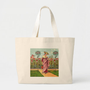 Grand Tote Bag Jardin Fleurir Femme Art Antique