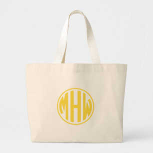 Grand Tote Bag Jaune blanc 3 initial dans un monogramme circulair