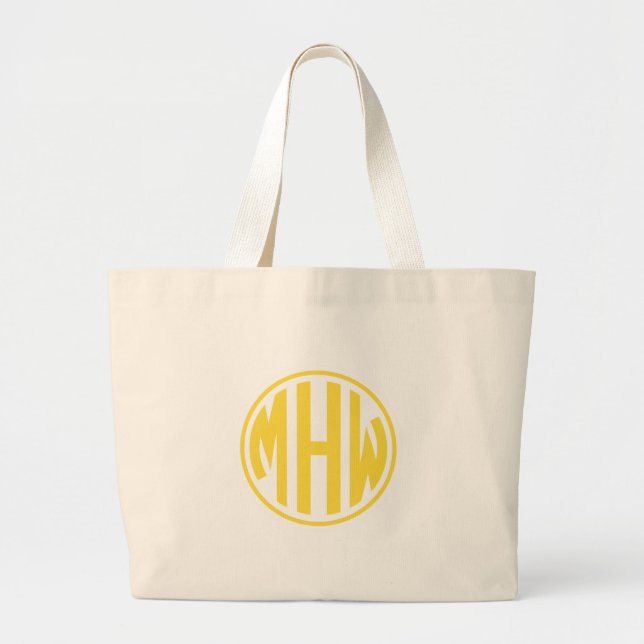 Grand Tote Bag Jaune blanc 3 initial dans un monogramme circulair (Devant)