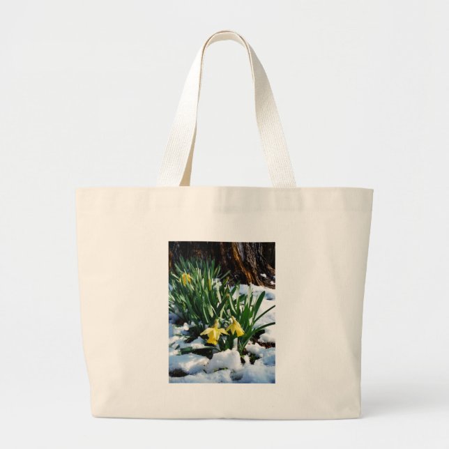 Grand Tote Bag Jaune Daffodils fleurs dans la neige (Devant)