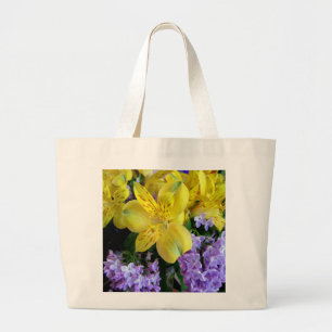 Grand Tote Bag Jaune et Fleurs Lilac Violettes