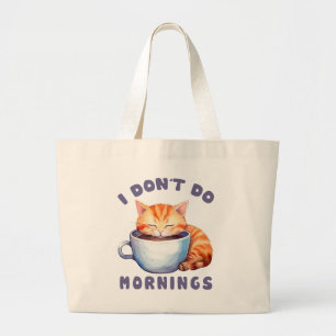 Grand Tote Bag Je ne fais pas les matins - Chat orange mignon ave