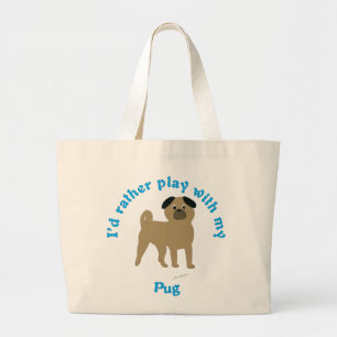 Grand Tote Bag Je Préférerais Jouer Avec Mon Carlin