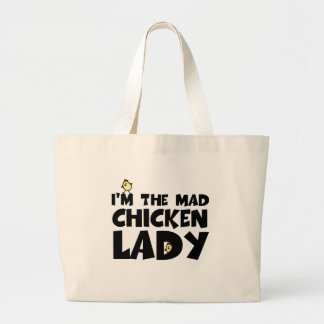 Grand Tote Bag Je suis la dame folle de poulet
