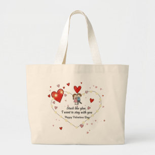 Grand Tote Bag Je veux rester avec toi couple valentine cœur