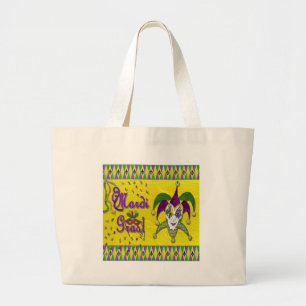 Grand Tote Bag Jester Mask Mardi Gras Arlequin