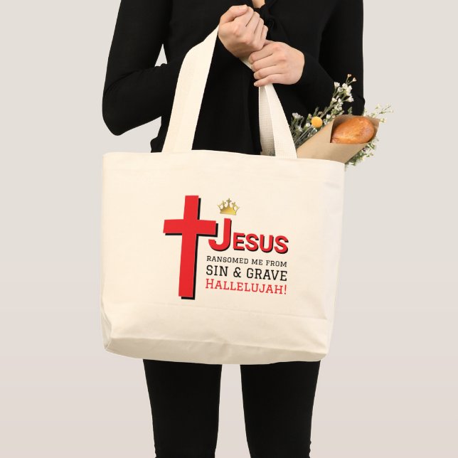 Grand Tote Bag JÉSUS M'A RANSOMÉ Pâques chrétiennes (Devant (produit))