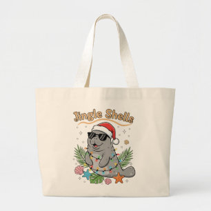 Grand Tote Bag Jingle Coquillages Santa Manatee Noël Tropical