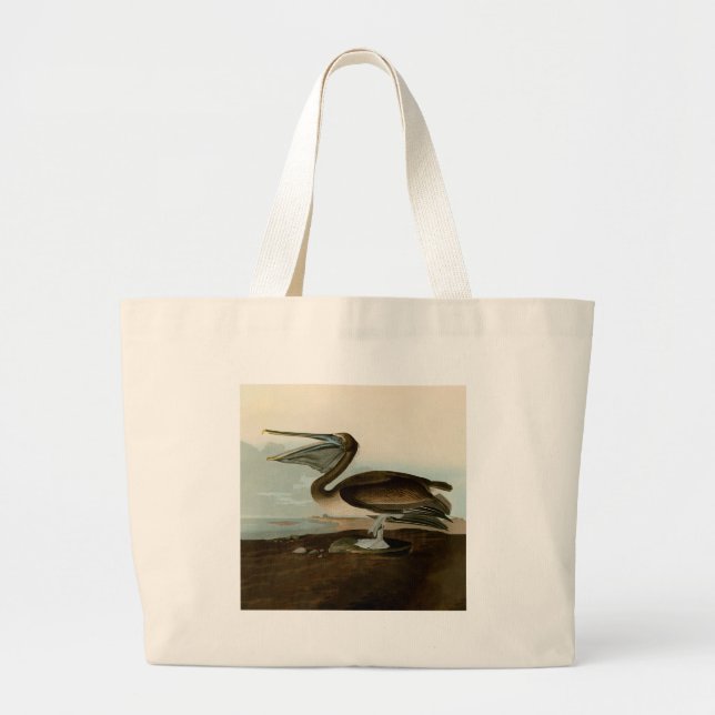 Grand Tote Bag John James Audubon Peinture Pélicane Brown (Devant)