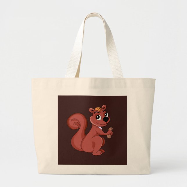 Grand Tote Bag Joli écureuil en caricature avec une cacahuète (Devant)