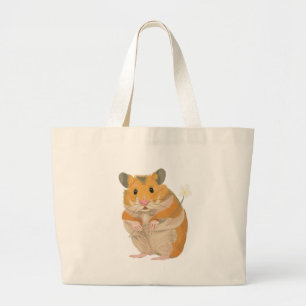 Grand Tote Bag Joli petit Hamster tenant une fleur