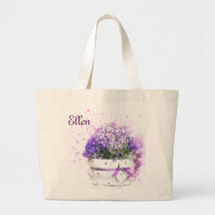 Grand Tote Bag Joli pot de fleurs pourpres. Féminin