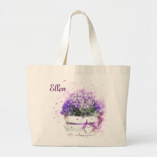 Grand Tote Bag Joli pot de fleurs pourpres. Féminin