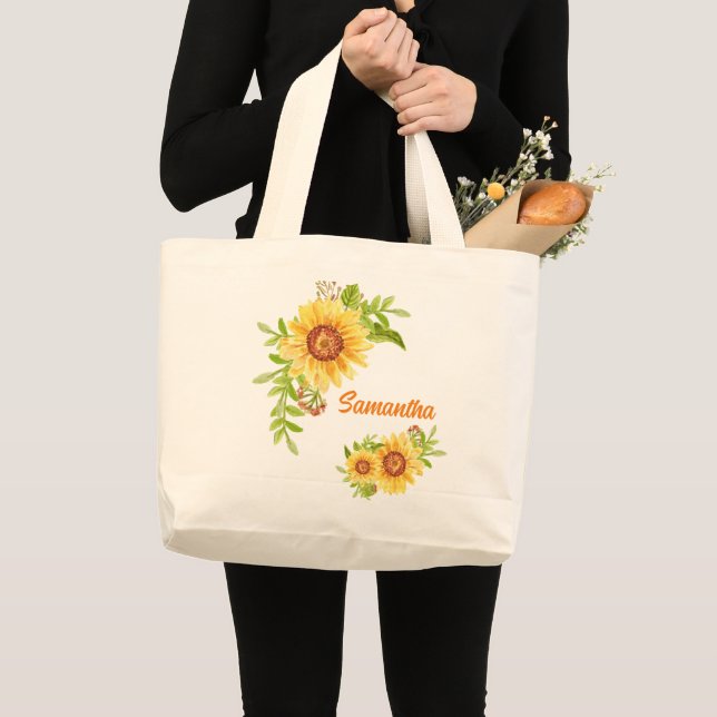 Grand Tote Bag Jolie aquarelle florale tournesol (Devant (produit))