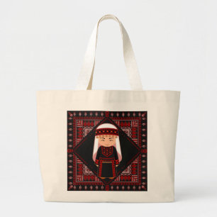 Grand Tote Bag jolie fille palestinienne Broderie tatreez rouge