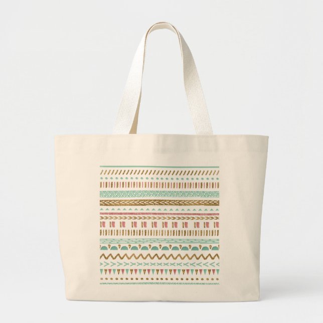 Grand Tote Bag Jolie peinture à la main tribale Aztec conception  (Devant)