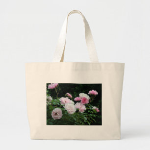 Grand Tote Bag jolis buissons de fleurs de rose rose et blanche.