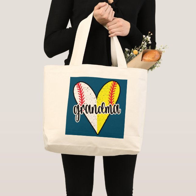 Grand Tote Bag Joueur De Baller Grand-Mère Fier De Softball (Devant (produit))