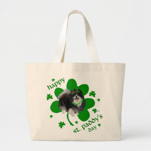Grand Tote Bag Jour de la Saint-Patrick Pomeranian noir