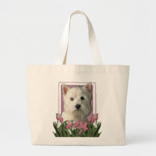 Grand Tote Bag Jour de mères - tulipes roses - Westie