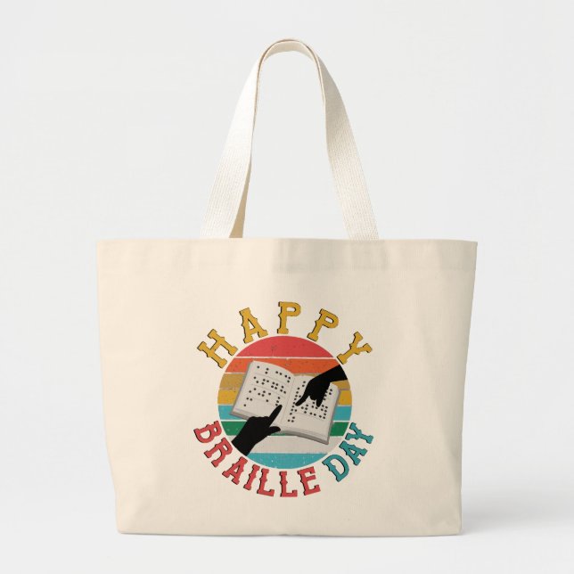 Grand Tote Bag Joyeuse Journée Braille (Devant)