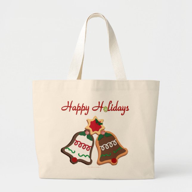 Grand Tote Bag Joyeuses fêtes Noël Cookie Bells (Devant)