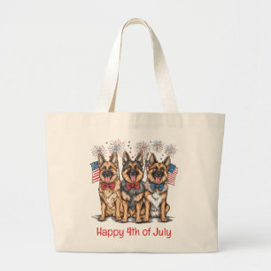 Grand Tote Bag Joyeux 4 juillet Chiens Bergers Allemands