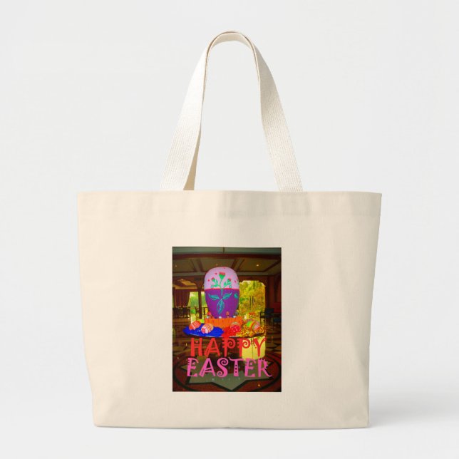 Grand Tote Bag Joyeux Centre d'Oeufs de Pâques pour le printemps (Devant)