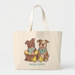 Grand Tote Bag Joyeux Chiens taureaux de Pâques