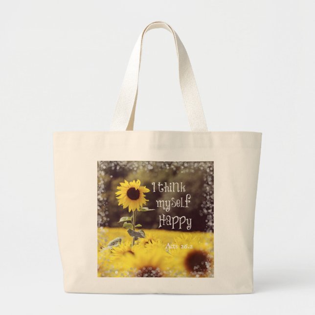 Grand Tote Bag Joyeux couplet de la Bible avec des tournesols (Devant)