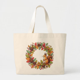 Grand Tote Bag Joyeux écureuil en feuille d'automne