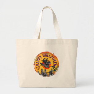 Grand Tote Bag Joyeux Halloween - Sorcière Volante, Maison Éffray