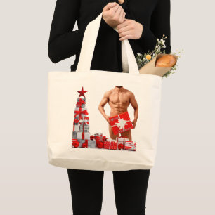 Grand Tote Bag Joyeux Noël SlipperyJoe rouge blanc argent cadeau