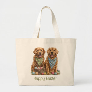Grand Tote Bag Joyeux Pâques Golden Retriever Chiens Pâques Panie
