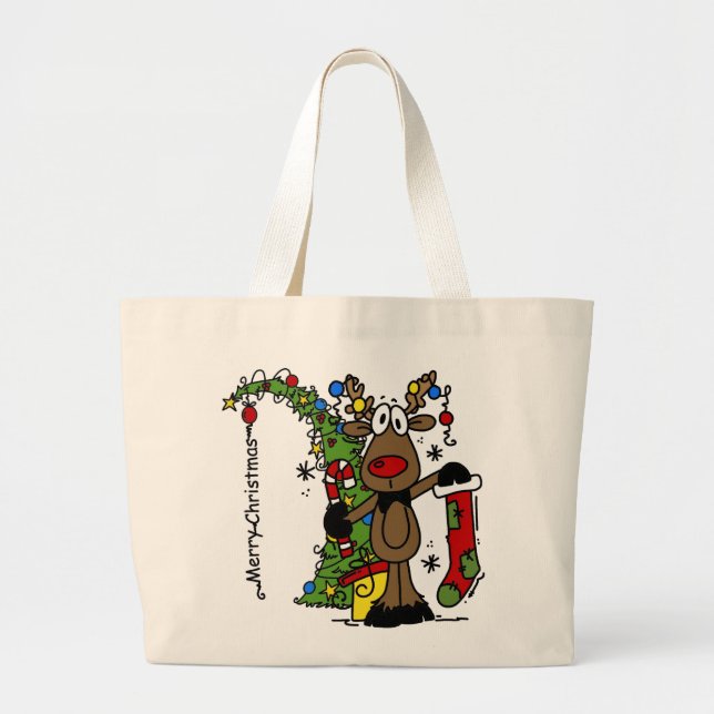 Grand Tote Bag Joyeux rennes de Noël (Devant)