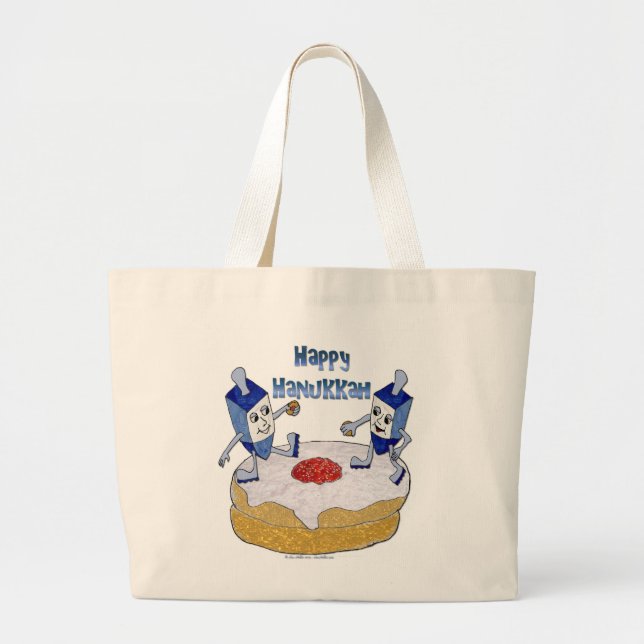 Grand Tote Bag Judaica Happy Hanukkah Dancing Dreidels (Devant)