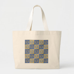 Grand Tote Bag Judaïque Star Of David Metal Gold Blue