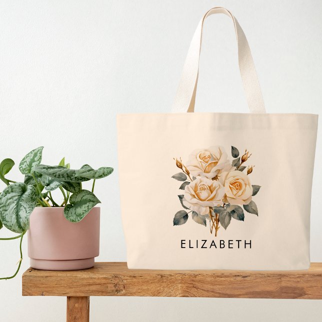 Grand Tote Bag Juin Mois de naissance Fleur cadeau personnalisé p (Créateur téléchargé)