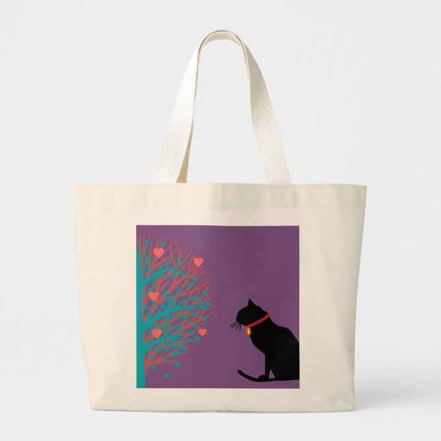 Grand Tote Bag Jumbo Lilac Black Cat Graphic Fourre-tout (Devant)