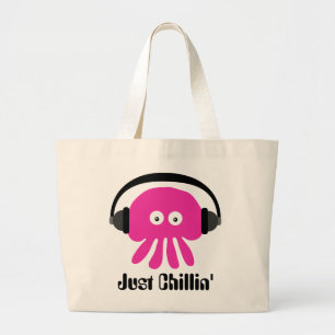 Grand Tote Bag Juste méduses roses de Chillin avec des écouteur