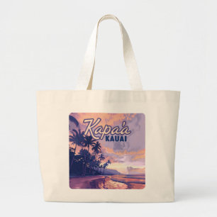 Grand Tote Bag Kapaa Kauai Hawaii Plage Coucher de soleil Palmier