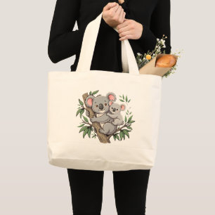 Grand Tote Bag Kawaii koalas mère et bébé