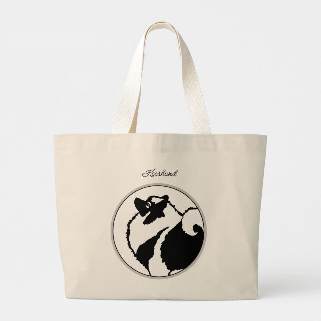 Grand Tote Bag Keeshond Graphic Outline mignonne Original Animal  (Dos)